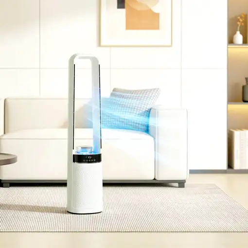 Ventilador de Torre Silencioso con Luces LED de 4 Colores Blanco HOMCOM