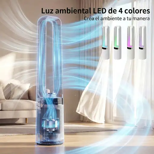 Ventilador de Torre Silencioso con Luces LED de 4 Colores Blanco HOMCOM