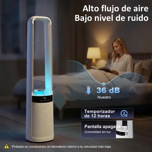Ventilador de Torre Silencioso con Luces LED de 4 Colores Blanco HOMCOM