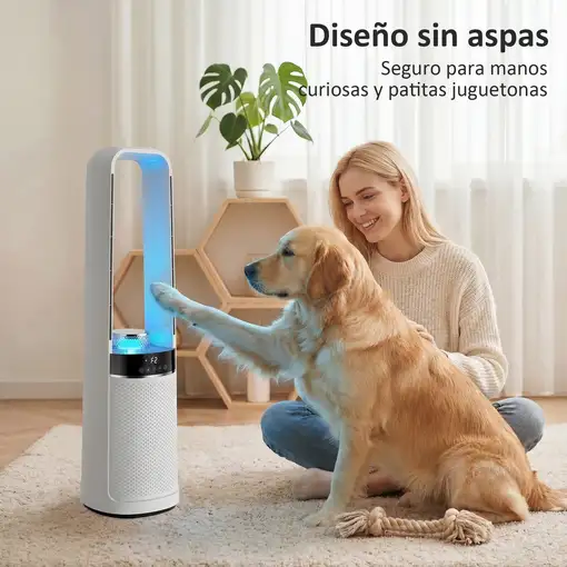 Ventilador de Torre Silencioso con Luces LED de 4 Colores Blanco HOMCOM