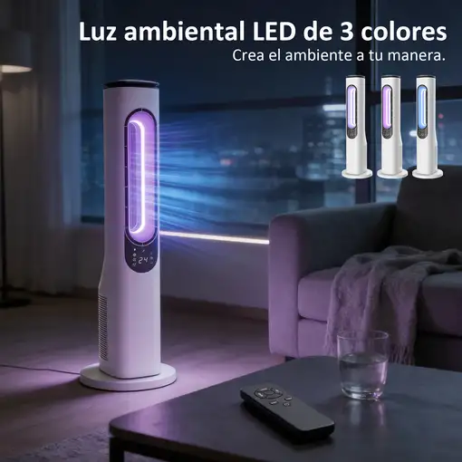 Ventilador de Torre sin Aspas con Luces LED Control Remoto Oscilación 50° HOMCOM