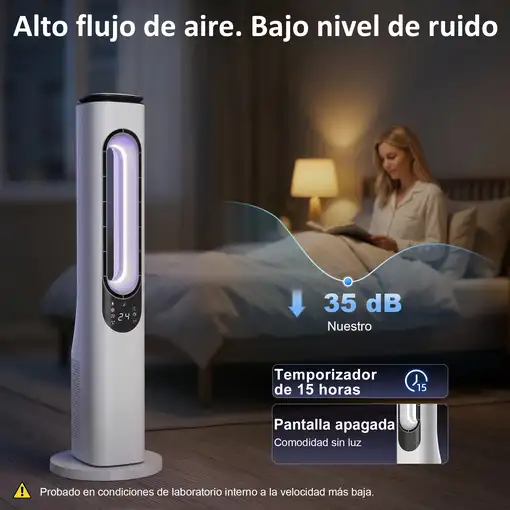 Ventilador de Torre sin Aspas con Luces LED Control Remoto Oscilación 50° HOMCOM