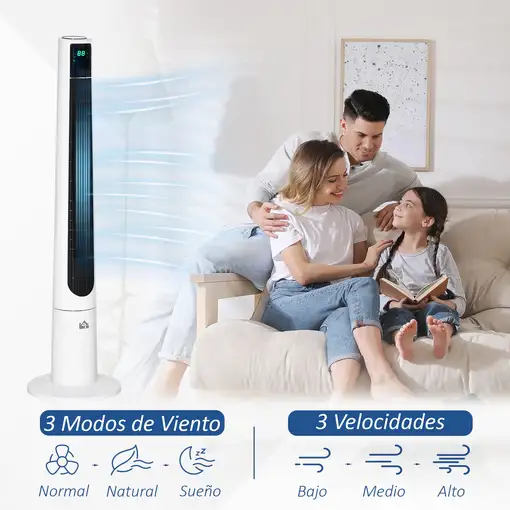 Ventilador de Torre on Control Remoto 3 Velocidades 3 Modos Blanco HOMCOM