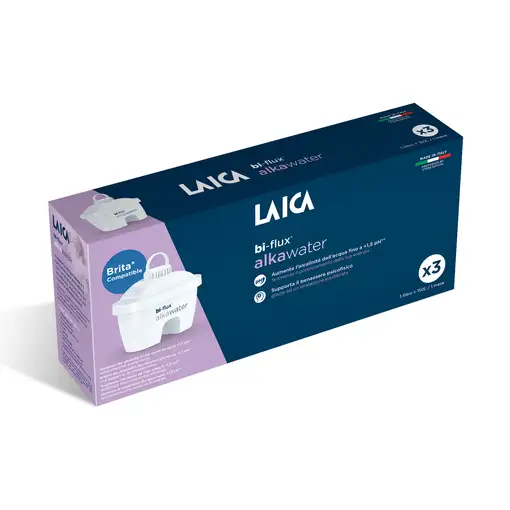 Pack 3 filtros de agua LAICA K3MEU01 - Bi-Flux Alka Water, Blanco