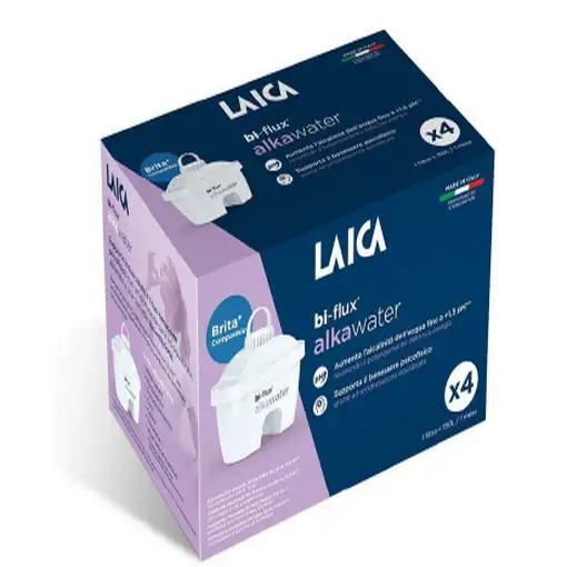 Pack 4 filtros de agua LAICA K4MEU01 - Bi-Flux Alka Water, Blanco