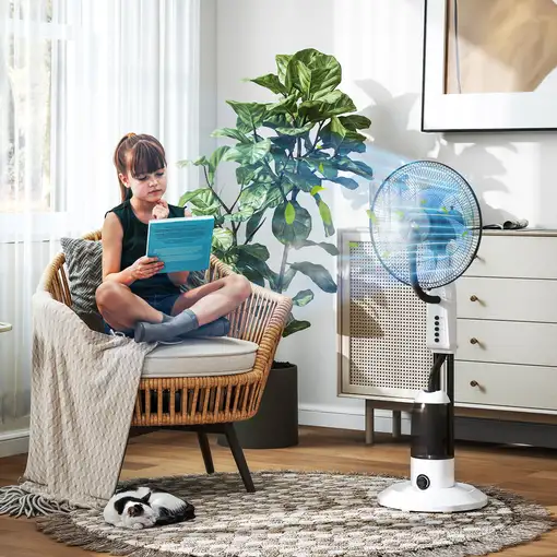 Ventilador Nebulizador Oscilante 90W Tanque 2,8L 3 Velocidades Blanco HOMCOM