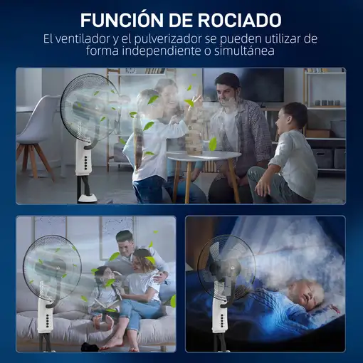 Ventilador Nebulizador Oscilante 90W Tanque 2,8L 3 Velocidades Blanco HOMCOM