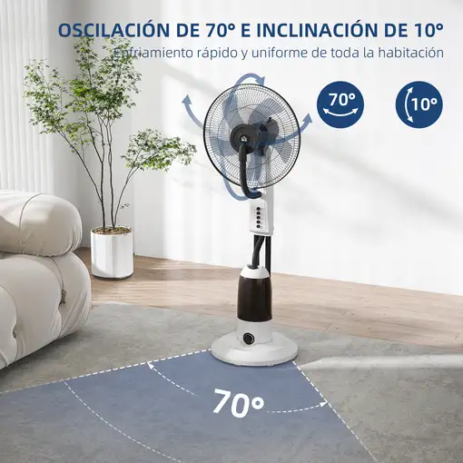 Ventilador Nebulizador Oscilante 90W Tanque 2,8L 3 Velocidades Blanco HOMCOM