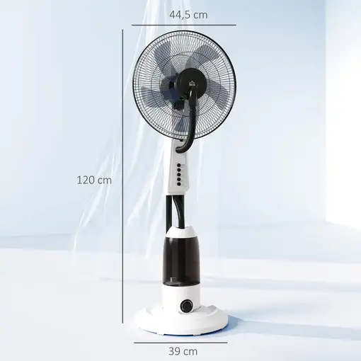 Ventilador Nebulizador Oscilante 90W Tanque 2,8L 3 Velocidades Blanco HOMCOM