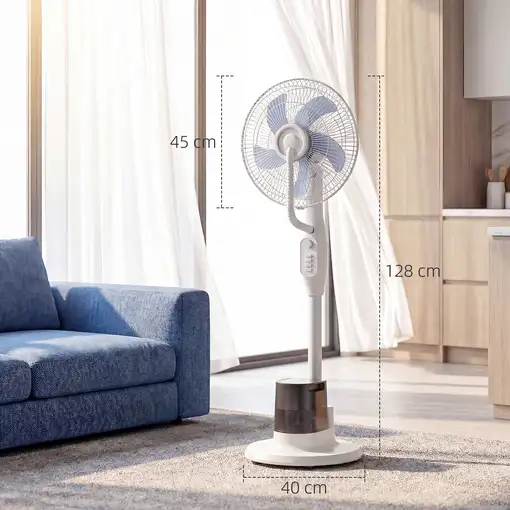 Ventilador Nebulizador 90W Oscilación de 70° 3 Velocidades Blanco HOMCOM