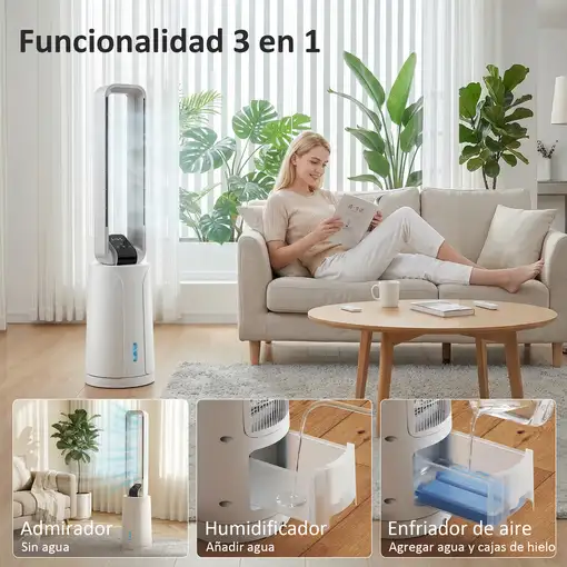 Climatizador Evaporativo 3 en 1 90 W Depósito de 1,7L Blanco HOMCOM