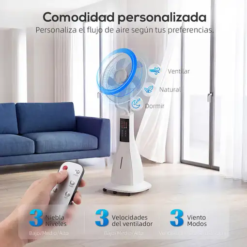 Ventilador Nebulizador 90W Oscilación de 75° 3 Velocidades Blanco HOMCOM