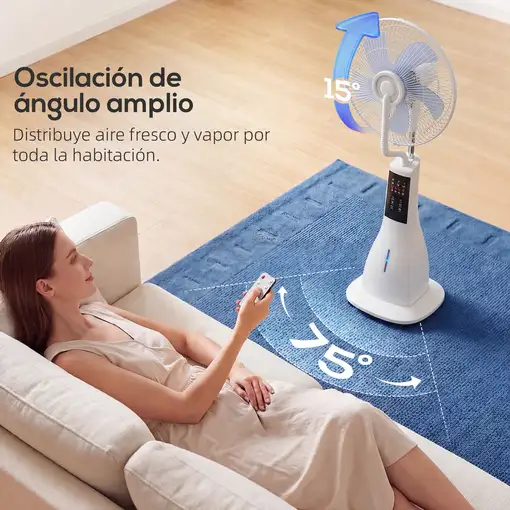 Ventilador Nebulizador 90W Oscilación de 75° 3 Velocidades Blanco HOMCOM