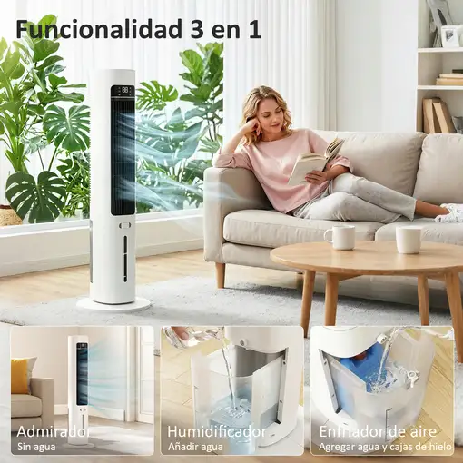 Climatizador Evaporativo de Torre 3 en 1 con Depósito de 3 L Blanco HOMCOM