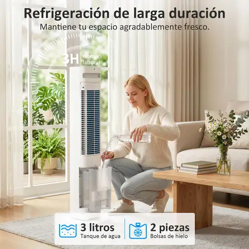 Climatizador Evaporativo de Torre 3 en 1 con Depósito de 3 L Blanco HOMCOM