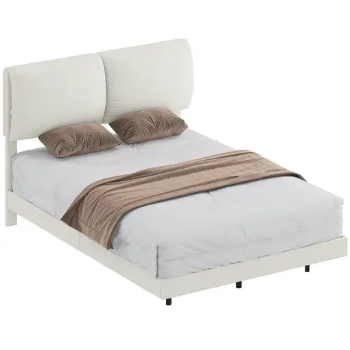 Cama Doble de 135x190 cm con Cabecero Acolchado Beige HOMCOM Cama Doble de 135x190 cm con Cabecero Acolchado Beige HOMCOM