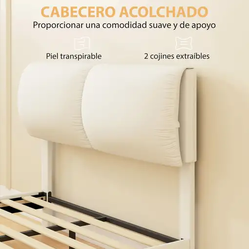 Cama Doble de 135x190 cm con Cabecero Acolchado Beige HOMCOM