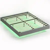 Somier 160x200 cm con Luces LED Láminas de Madera Tapizado en Lino Gris HOMCOM