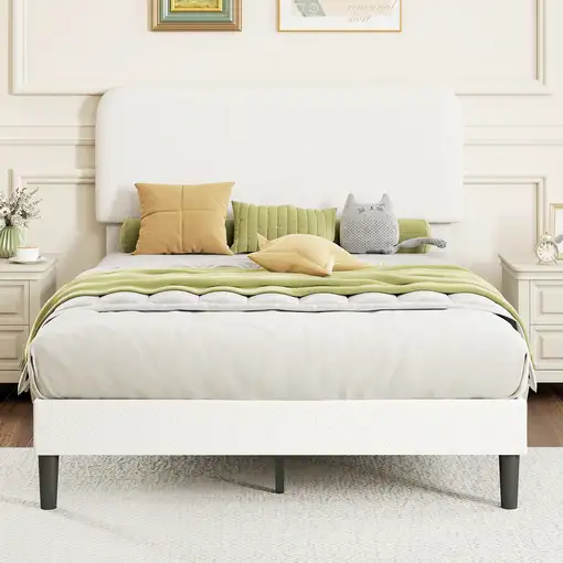 Cama Tapizada en Borreguito 135x190 cm Cabecero Ajustable en Altura HOMCOM