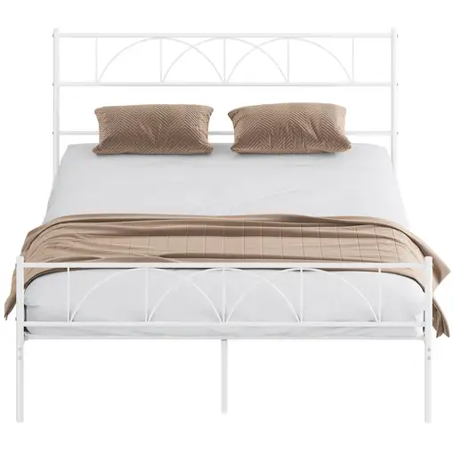 Cama 160x200 cm Estructura de Cama de Acero con Cabecero Blanco HOMCOM Cama 160x200 cm Estructura de Cama de Acero con Cabecero Blanco HOMCOM