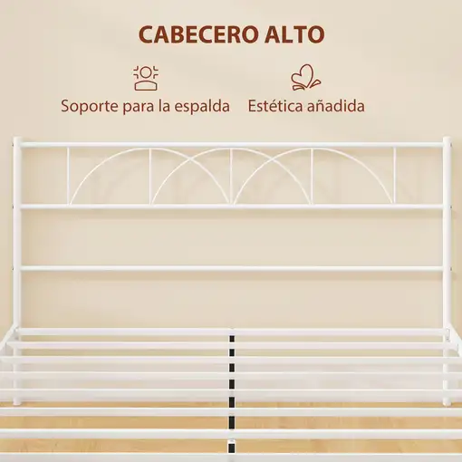 Cama 160x200 cm Estructura de Cama de Acero con Cabecero Blanco HOMCOM