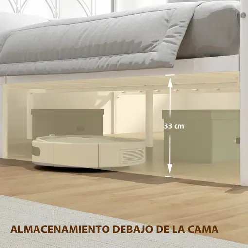 Cama 160x200 cm Estructura de Cama de Acero con Cabecero Blanco HOMCOM