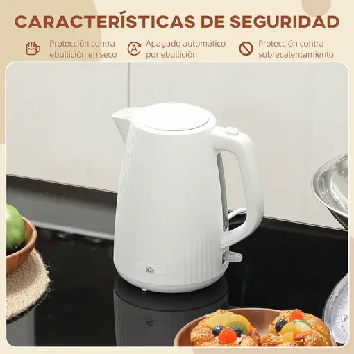 Hervidor Eléctrico 1,7L 2200W con Apagado Automático Crema HOMCOM