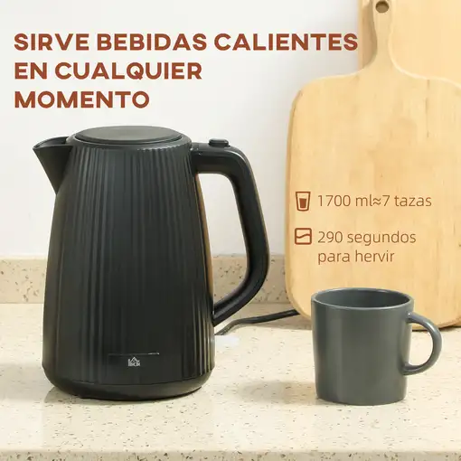 Hervidor Eléctrico 1,7L 2200W con Apagado Automático Negro HOMCOM
