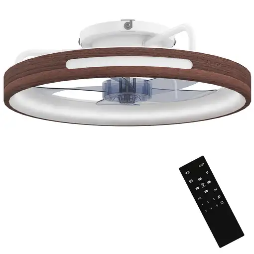 Ventilador de Techo con Luz LED 40 W Motor DC Reversible Teca HOMCOM Ventilador de Techo con Luz LED 40 W Motor DC Reversible Teca HOMCOM