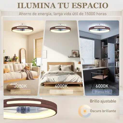 Ventilador de Techo con Luz LED 40 W Motor DC Reversible Teca HOMCOM