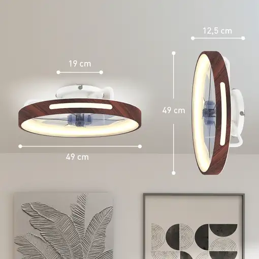 Ventilador de Techo con Luz LED 40 W Motor DC Reversible Teca HOMCOM