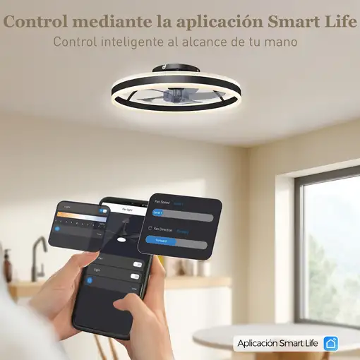 Ventilador de Techo con Luz LED 45 W Motor DC Reversible Negro HOMCOM
