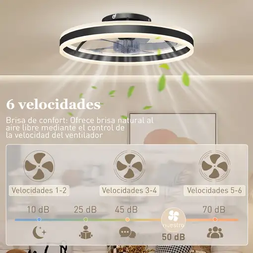 Ventilador de Techo con Luz LED 45 W Motor DC Reversible Negro HOMCOM