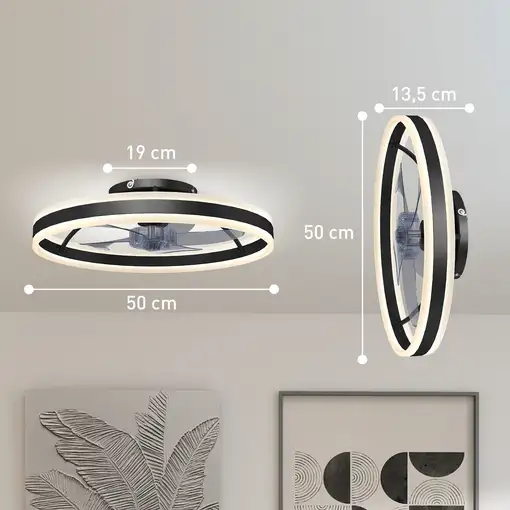 Ventilador de Techo con Luz LED 45 W Motor DC Reversible Negro HOMCOM