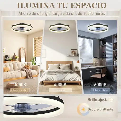 Ventilador de Techo con Luz LED 40 W Motor DC Reversible Negro HOMCOM