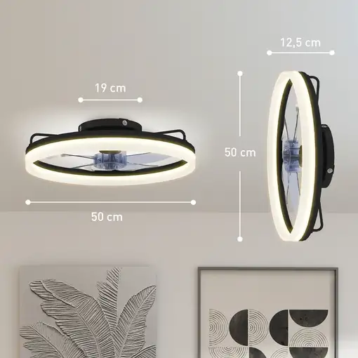 Ventilador de Techo con Luz LED 40 W Motor DC Reversible Negro HOMCOM