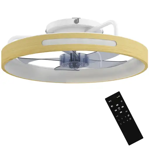 Ventilador de Techo con Luz LED 40 W Motor DC Reversible Natural HOMCOM Ventilador de Techo con Luz LED 40 W Motor DC Reversible Natural HOMCOM
