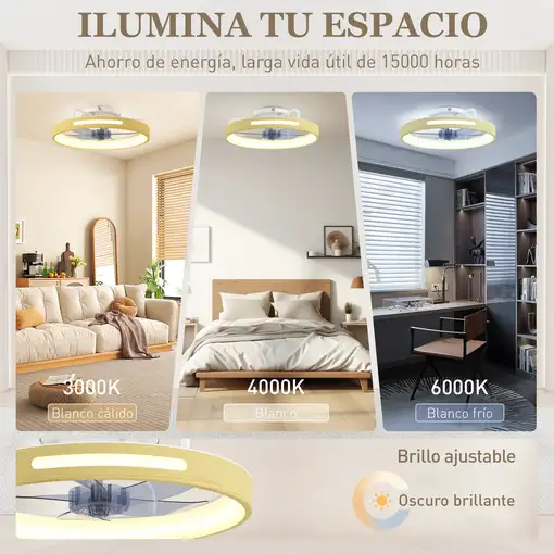Ventilador de Techo con Luz LED 40 W Motor DC Reversible Natural HOMCOM
