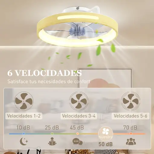 Ventilador de Techo con Luz LED 40 W Motor DC Reversible Natural HOMCOM