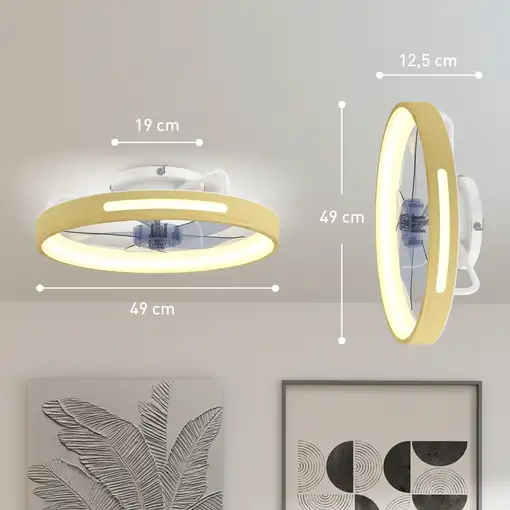 Ventilador de Techo con Luz LED 40 W Motor DC Reversible Natural HOMCOM
