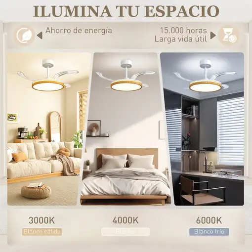 Ventilador de Techo con Luz LED 80 W Mando a Distancia 6 Velocidades HOMCOM