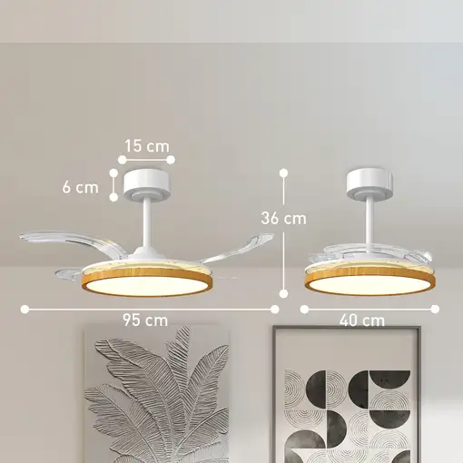 Ventilador de Techo con Luz LED 80 W Mando a Distancia 6 Velocidades HOMCOM
