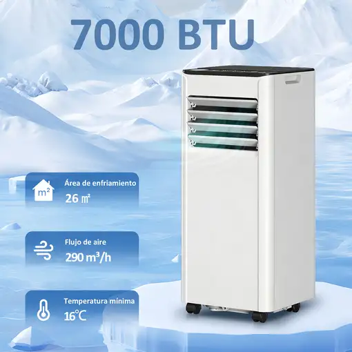 Aire Acondicionado Portátil 7000 BTU 4 en 1 para 26 m² Blanco HOMCOM