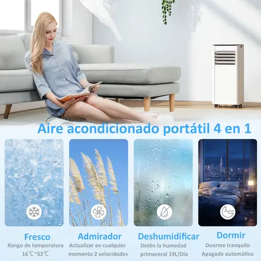 Aire Acondicionado Portátil 7000 BTU 4 en 1 para 26 m² Blanco HOMCOM