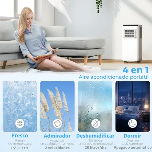 Aire Acondicionado Portátil 10.000 BTU 4 en 1 para 30 m² Blanco HOMCOM