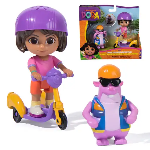 DORA LA EXPLORADORA - Pack de Aventura Dora y Tico: 2 Figuras Articuladas + Patine