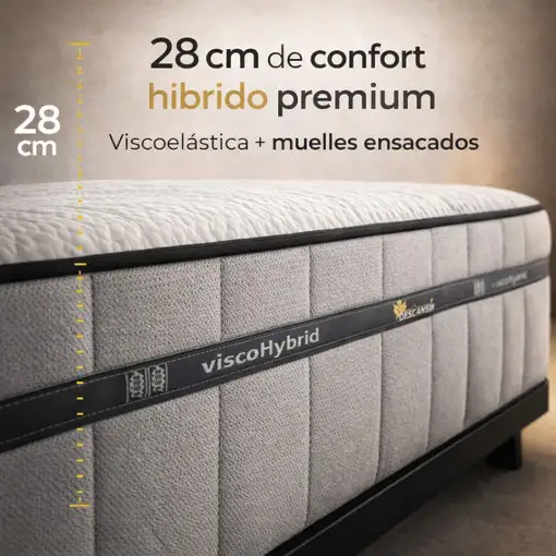 Colchón 180 x 200 Muelles Ensacados Viscoelástico, Premium 28cm, Firmeza Perfecta