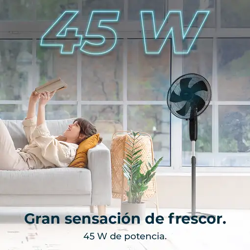 Ventilador de pie negro 45, Ø40 cm, 5 aspas, EnergySilence 515 MaxFlow CECOTEC