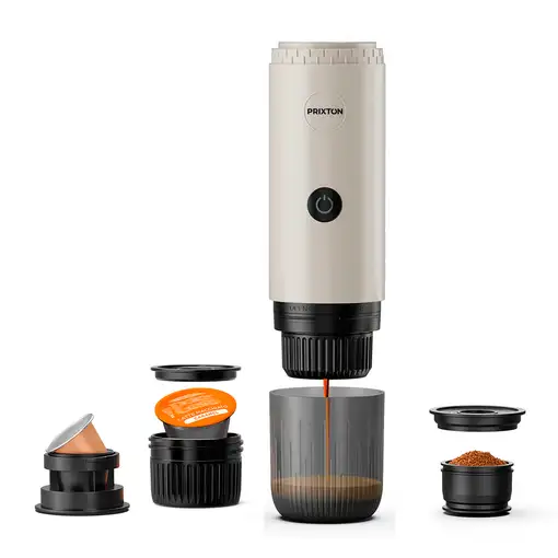 Cafetera Portátil Roma Prixton (Cápsulas/Café Molido - 2 Tazas - Crema)