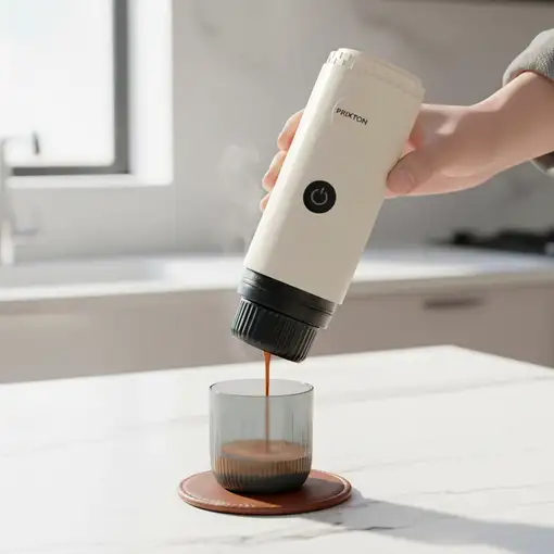 Cafetera Portátil Roma Prixton (Cápsulas/Café Molido - 2 Tazas - Crema)